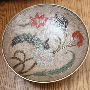 Floral Decorative Brass Bowl with Red and Green Accents